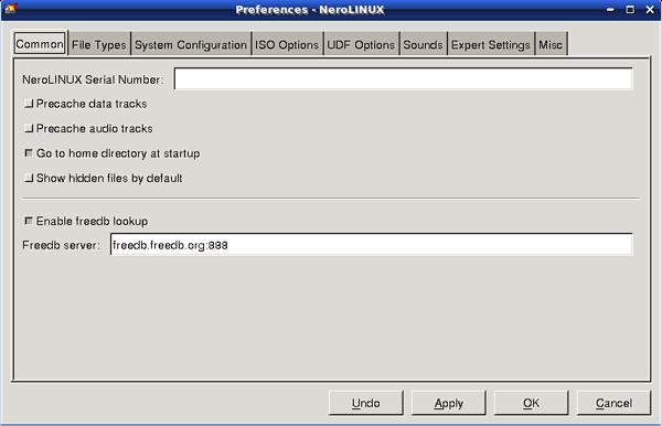 Настройки NeroLINUX