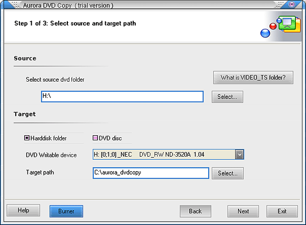 Рабочее окно Aurora DVD Copy