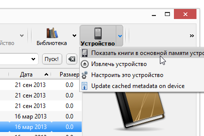Контекстное меню раздела Устройство