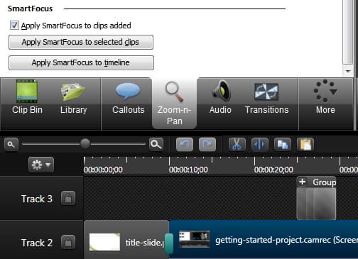 Применение SmartFocus к отдельному клипу