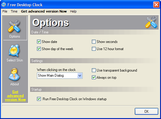 Настройки Free Desktop Clock