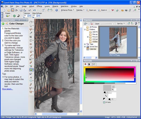 Изменение цвета внутри локальных участков в Corel Paint Shop Pro