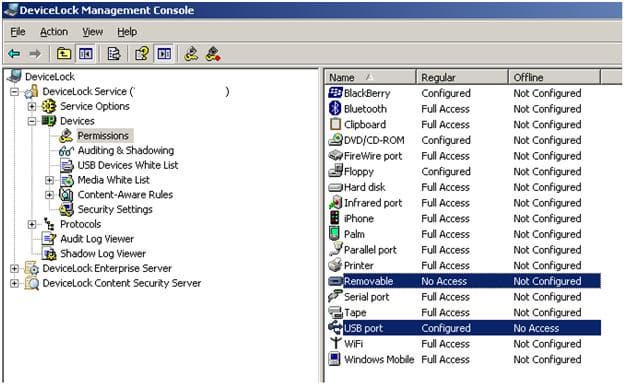 Пример случая, когда для USB и Removable установлены разные настройки