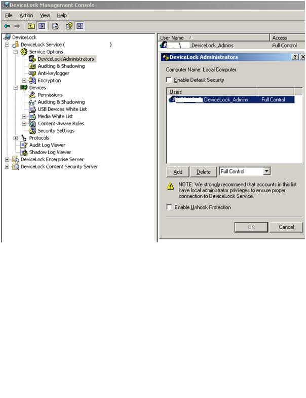 Ограничение доступа к агенту DeviceLock