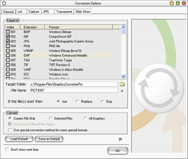Настройки Graphics Converter Pro