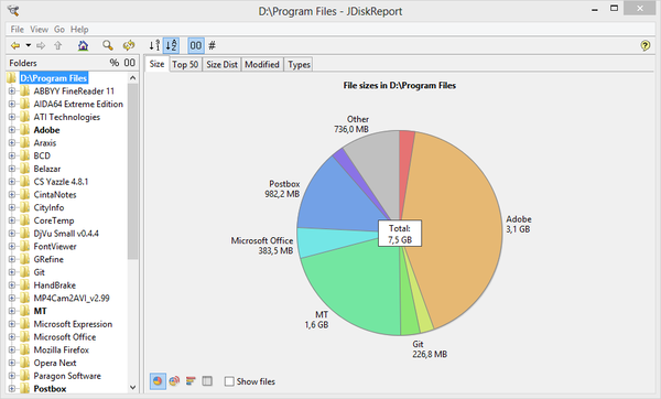 Распределение файлов по размеру в JDiskReport