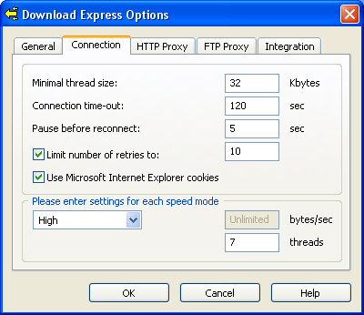 Вкладка Connection