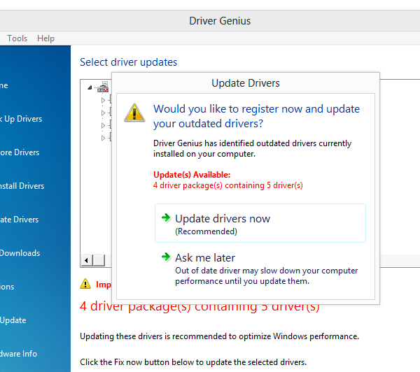 Информация о доступных обновлениях в Driver Genius
