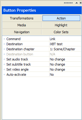 Свойства объекта меню в DVD Architect Pro