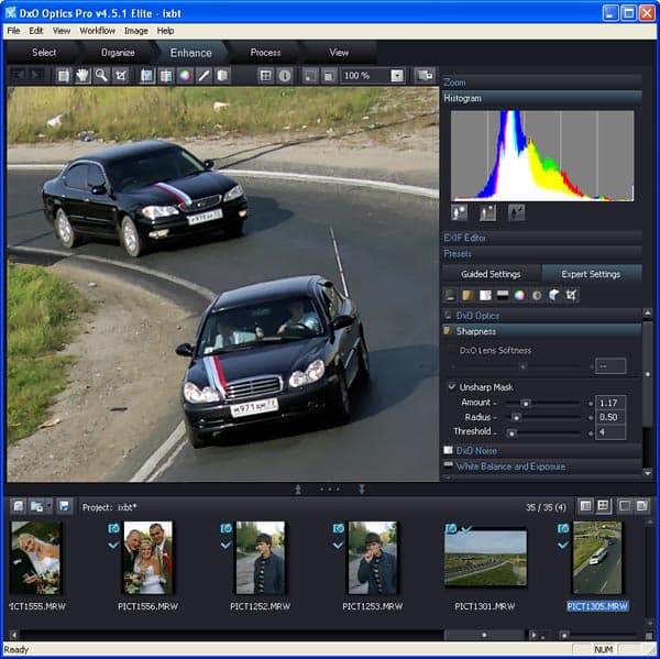 Повышение резкости изображения в DxO Optics