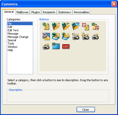 Настройка панелей инструментов Eudora