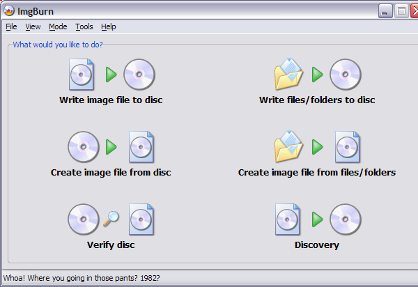Главное меню ImgBurn