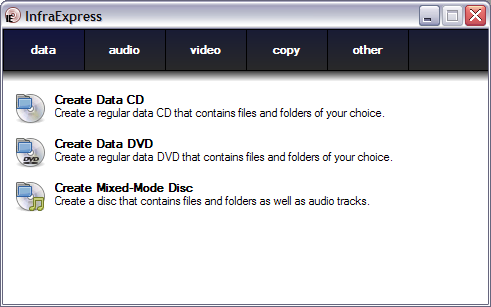 Главное окно InfraRecorder