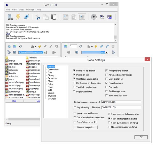 CoreFTP LE и настройки клиента