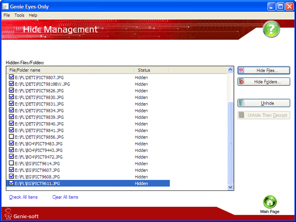 Скрытие файлов в Genie Eyes-Only