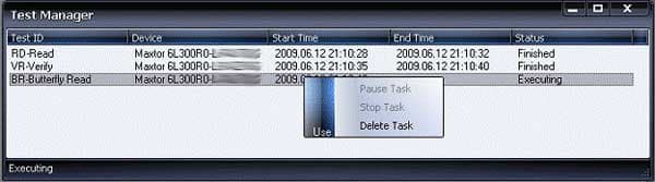 HDDScan — Окно управления тестами