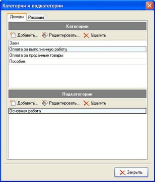Категории и подкатегории