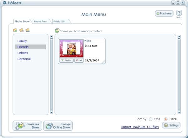 Рабочее окно InAlbum