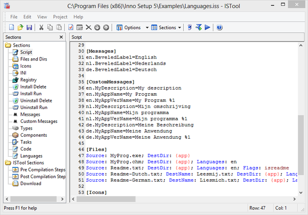 Создание сценария Inno Setup в ISTool