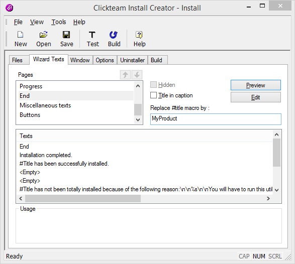 Настройка проекта в Clickteam Install Creator
