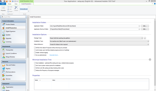 Редактор проекта Advanced Installer