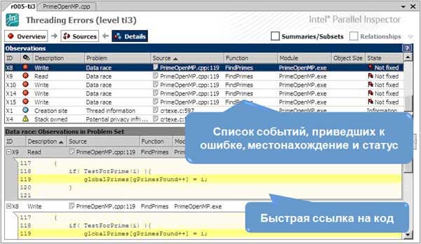 Список событий и ссылки на исходный код приложения