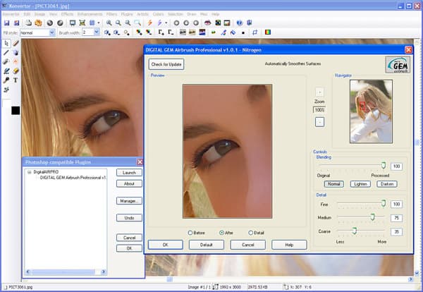 Работа одного из подключаемых модулей Adobe Photoshop в графическом редакторе Konvertor