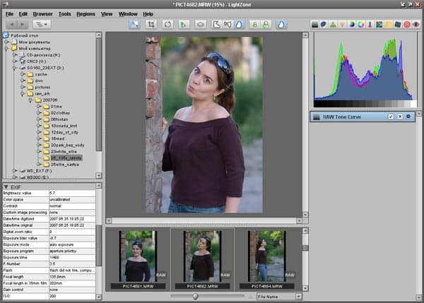 Рабочее окно LightZone сразу же после открытия документа