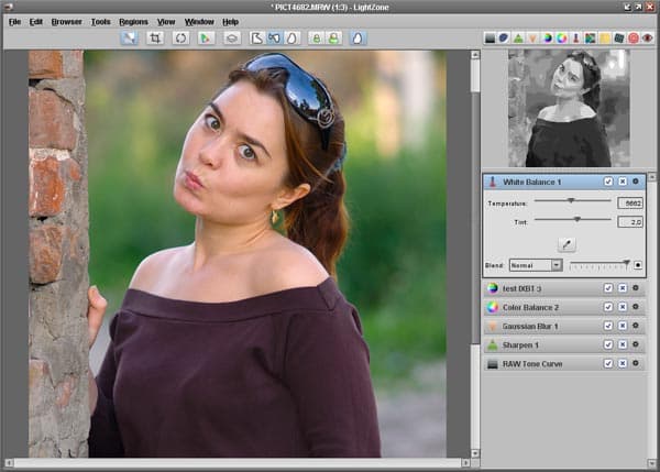 Настройка баланса белого с помощью инструмента White Balance в LightZone