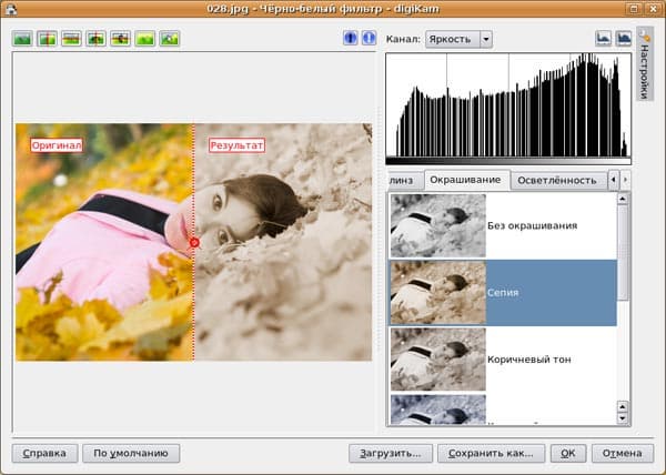 Преобразование фотографии в черно-белый режим с помощью редактора изображений DigiKam