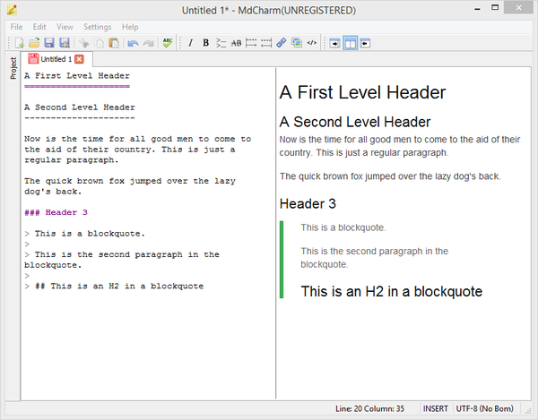 Интерфейс редактора MdCharm
