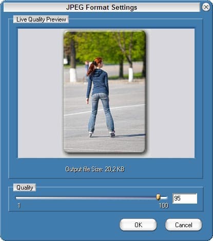 Выбор качества JPEG в Media Resizer Pro: 95%
