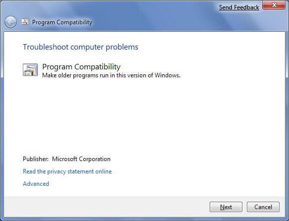 Средство Program Compatibility Troubleshooter