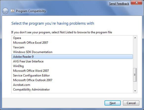 Program Compatibility Troubleshooter – выбор приложения
