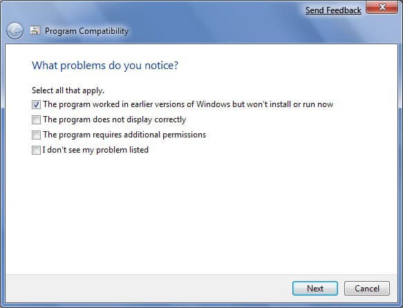 Program Compatibility Troubleshooter – категории проблем