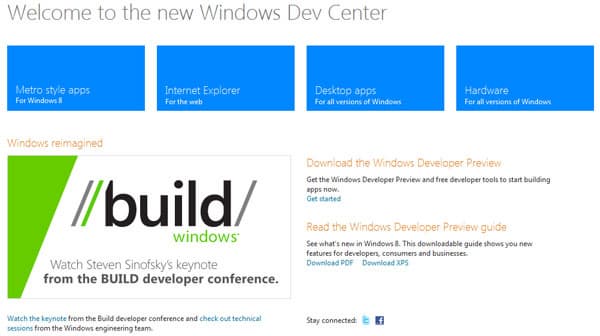Сайт Microsoft для разработчиков, с которого можно скачать Windows 8