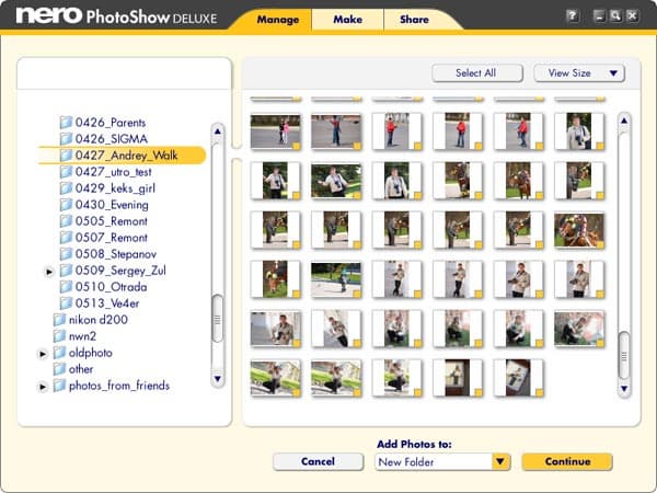 Импорт фотографий в Nero PhotoShow Deluxe: выбор директории