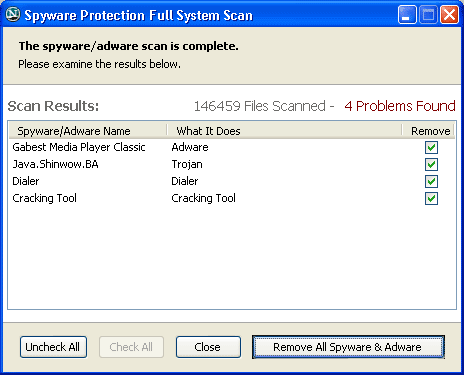 Результат поиска шпионских программ