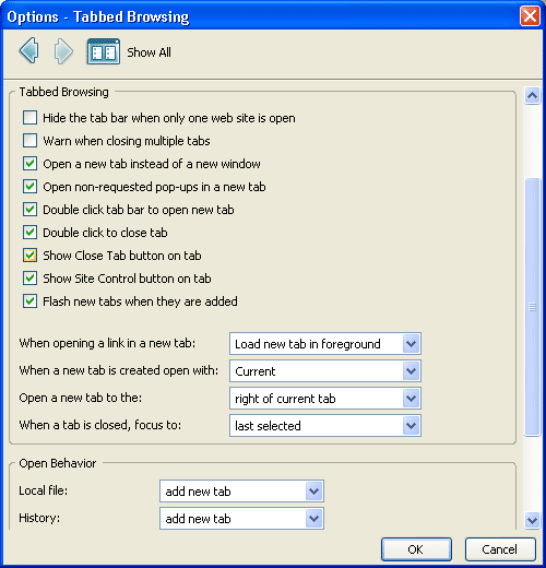 Настройка работы вкладок в Netscape 8.1