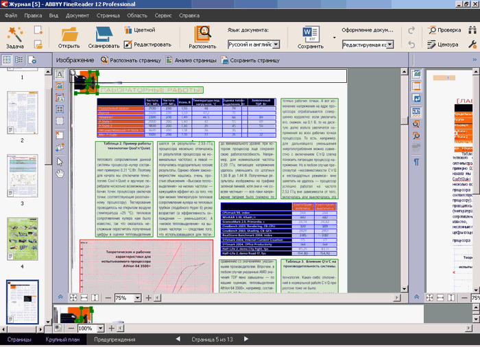 Окно «Изображение» с размеченной страницей