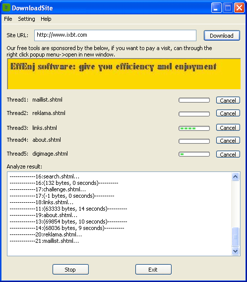 Загрузка сайта в DownloadSite