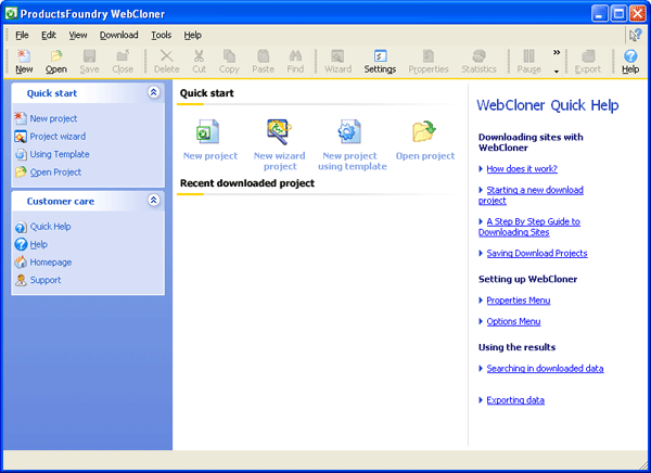 Стартовое окно WebCloner
