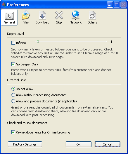 Свойства проекта Web Dumper