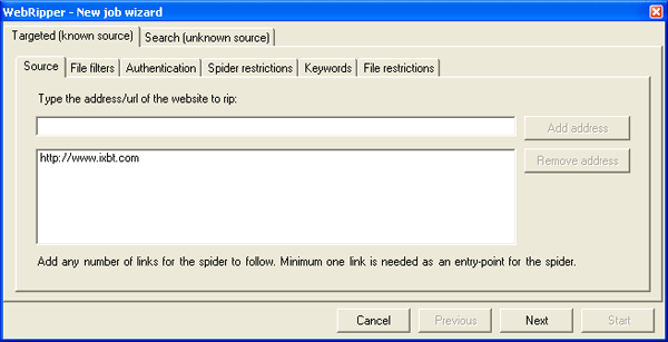 Создание нового проекта в Webripper