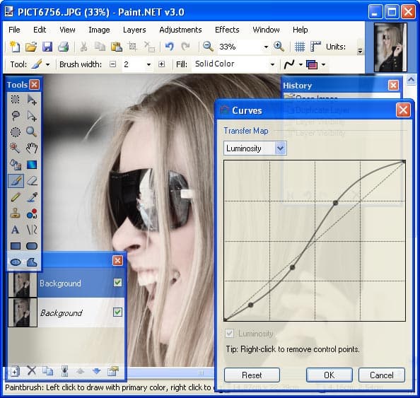 Управление экспозицией с помощью кривых в Paint.NET