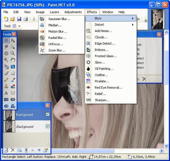 Меню эффектов Paint.NET