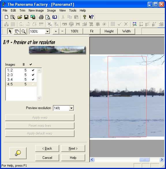 Предварительный просмотр панорамы в The Panorama Factory