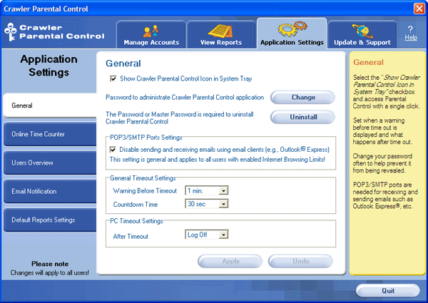 Окно конфигурирования Crawler Parental Control