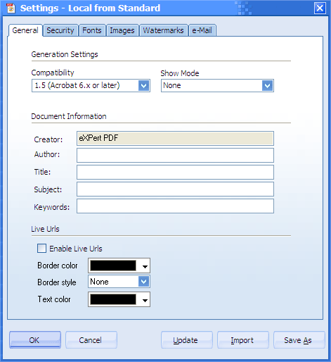 Настройки печати eXPert PDF