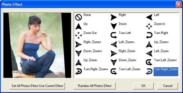 Выбор эффектов показа фотографий в Photo DVD Creator